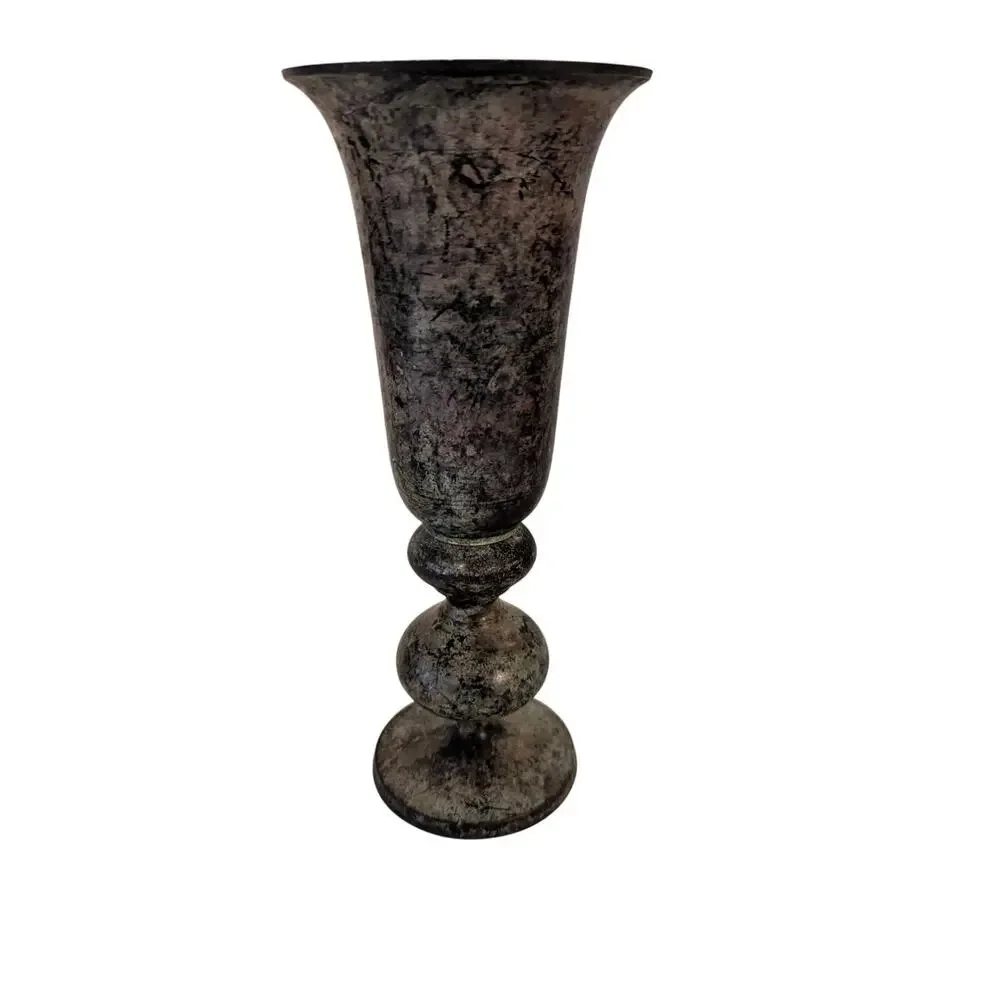Vintage Antique Brass Trumpet Vase Distressed Etched Verdigris Metal 10" - Picture 2 of 10